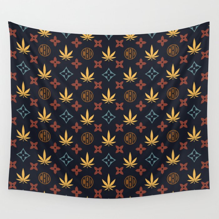 Marijuana CBD tile pattern. Digital Illustration background Wall Tapestry