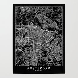 Amsterdam Black Map Poster