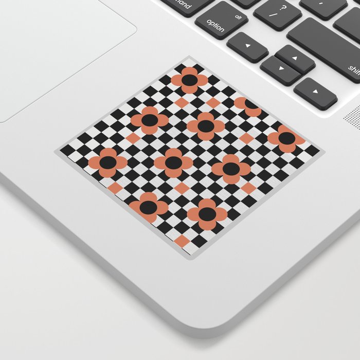 Blooming spring field floral checker pattern # orange pudding  Sticker