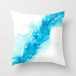 Wispy Turquoise: Original Abstract Alcohol Ink Painting Throw Pillow