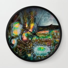 To Cover the Earth with a New Dew, Northern Lights fantastical landscape painting by Robert Matta Wall Clock