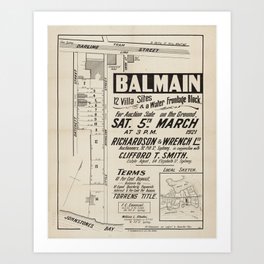 BALMAIN Sydney Subdivision Map Art Print | Graphicdesign, 20Thcentury, Realestatedecor, Souvenirmap, Architectureplan, Realestate, Sydney, Innerwest, Map, Historic 