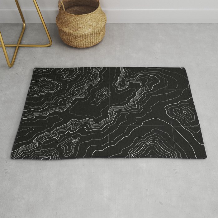 Black topography map Rug