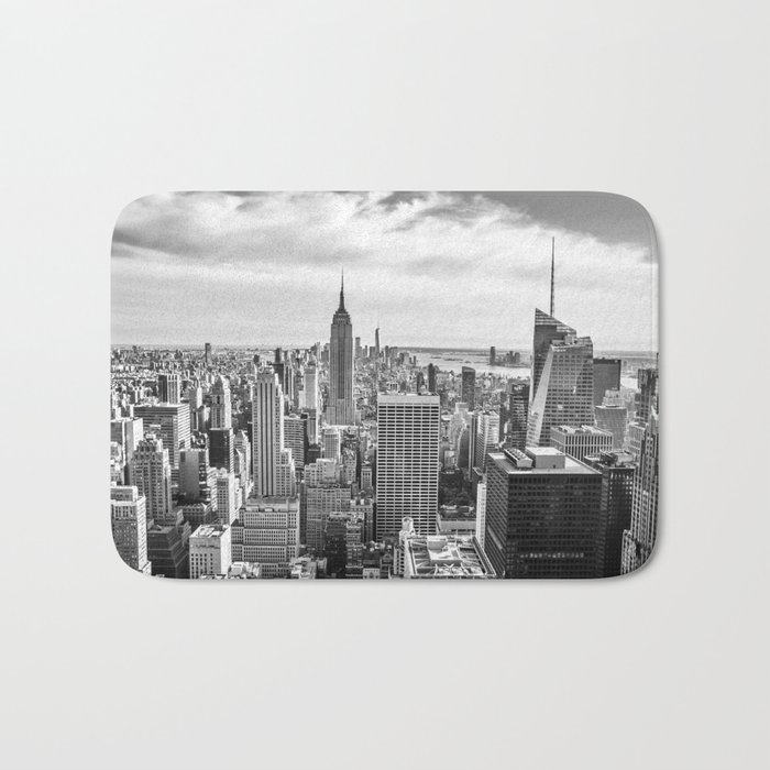 New York City Cityscape (Black and White) Bath Mat