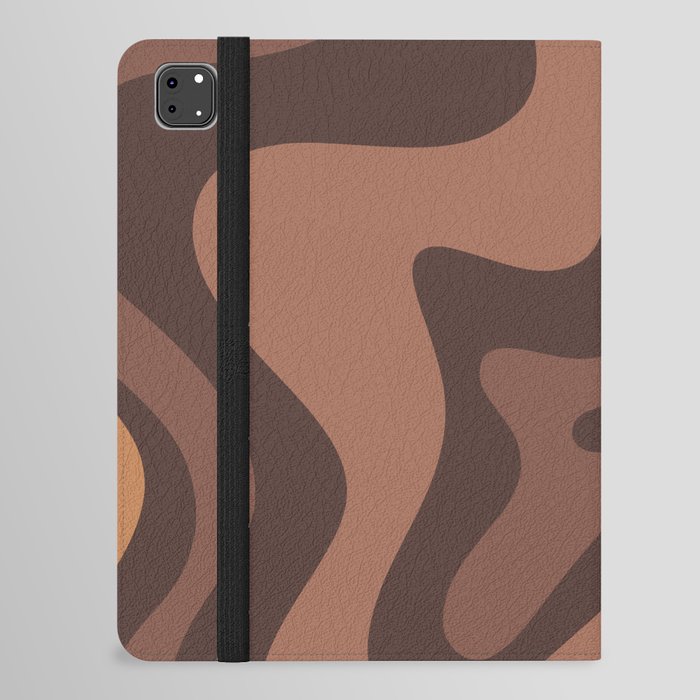 Retro Liquid Swirl Abstract Pattern Square in Chocolate Brown Tones iPad Folio Case