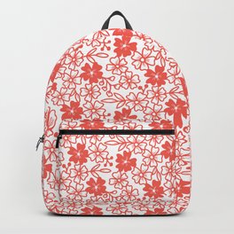 Sakura flower silhouettes in coral red and white Backpack