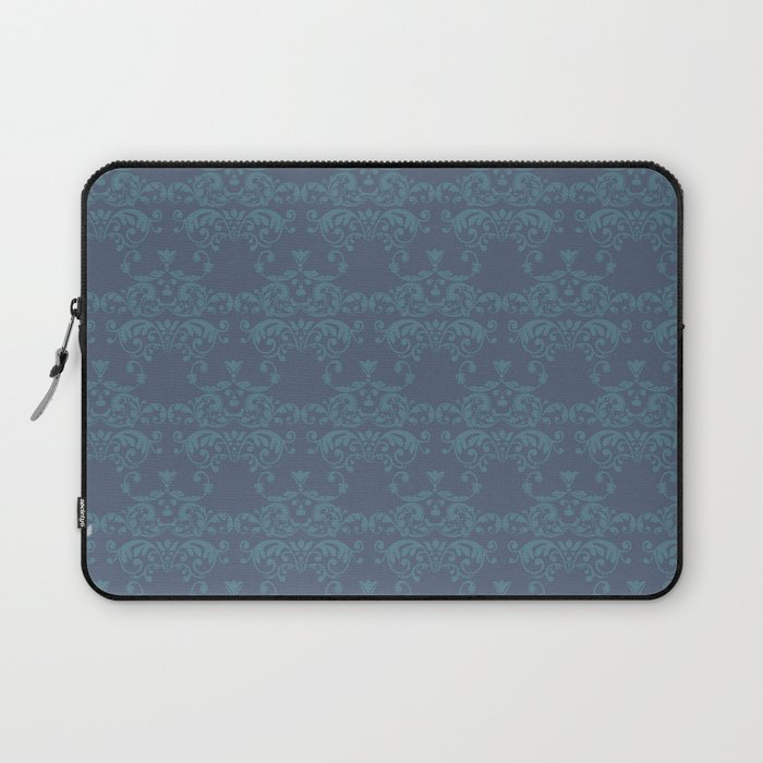 Vintage teal blue elegant floral damask Laptop Sleeve