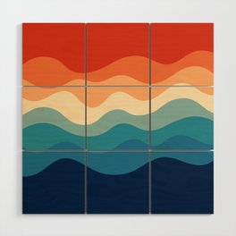 Retro 70s and 80s Mid-Century Minimalist Ocean Waves Pattern Wood Wall Art