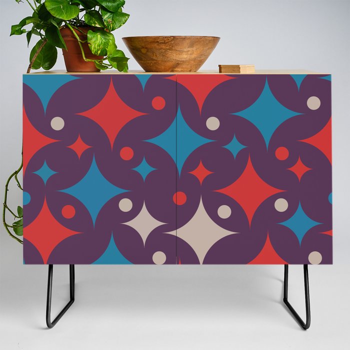 Retro Mid Century Modern Abstract Shapes pattern - Persian Red and Blue Green Credenza