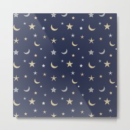 Gold and silver moon and star pattern on navy blue background Metal Print | Magic, Moon, Pattern, Blue, Navy, Silver, Night, Midnightsky, Nightskydesign, Space 