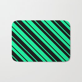 [ Thumbnail: Green and Black Colored Striped Pattern Bath Mat ]