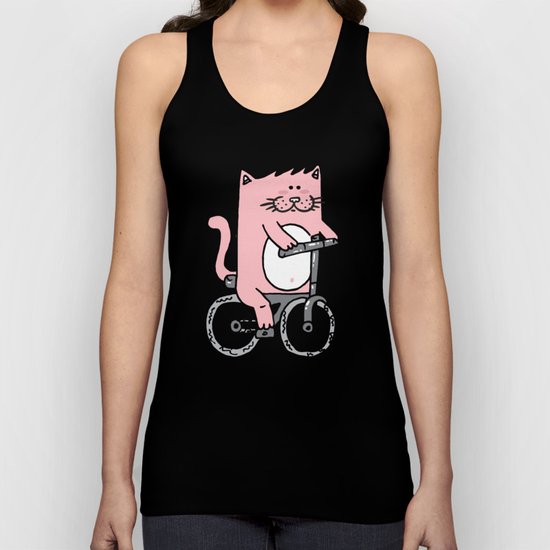 Cute pink cat riding the bike Unisex Tank Top