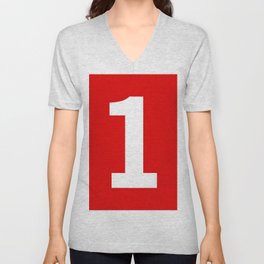 Number 1 (White & Red) V Neck T Shirt