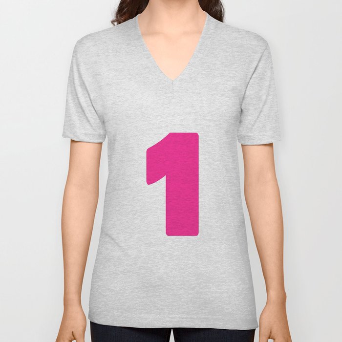 1 (Dark Pink & White Number) V Neck T Shirt