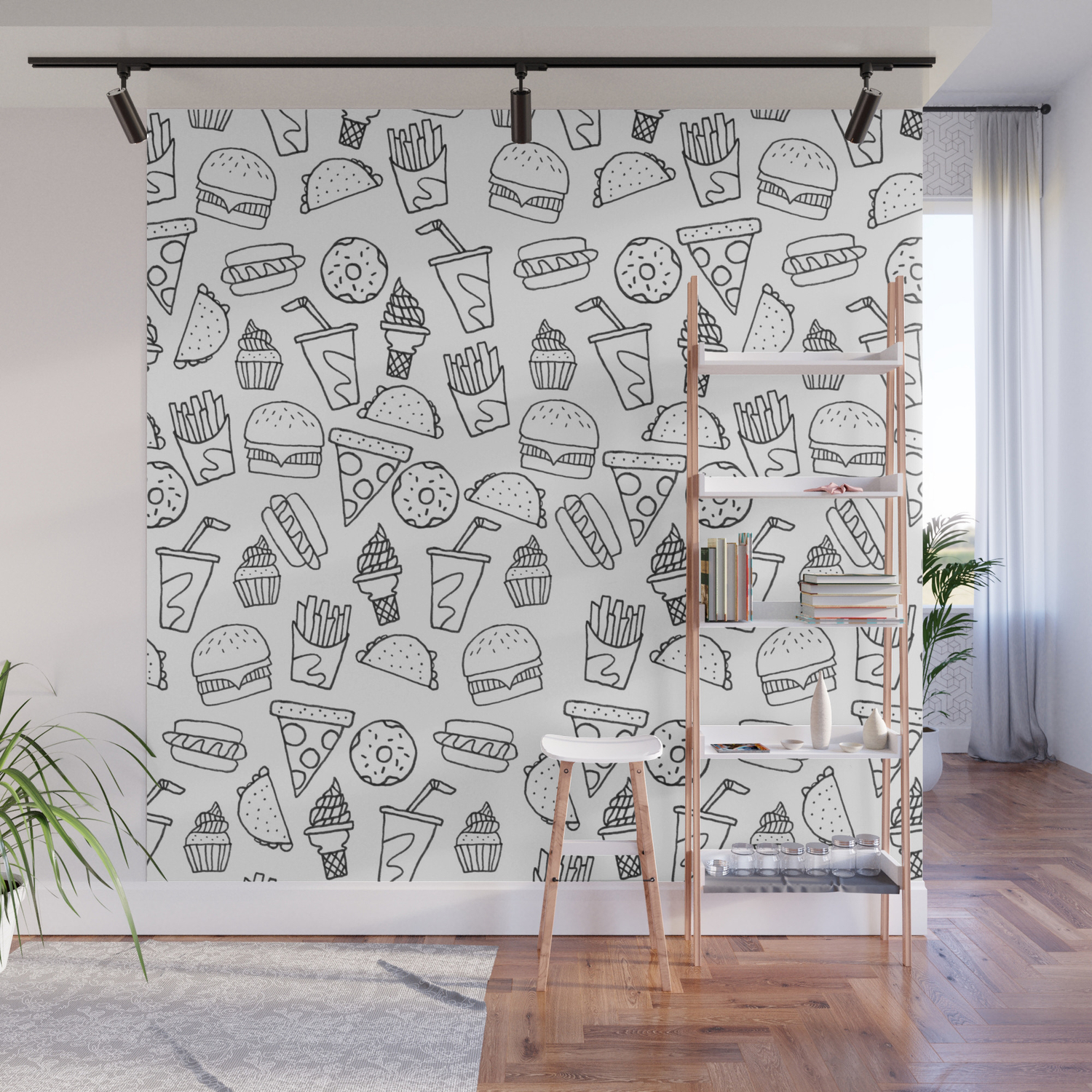 Fast Food Monoline Doodles Wall Mural By Latheandquill Society6