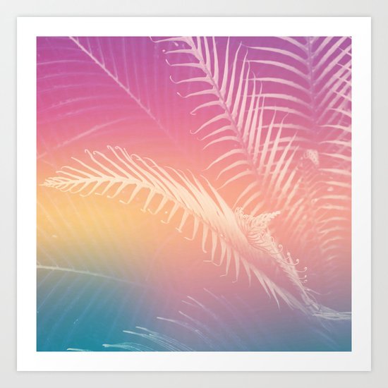 Gradient Tropical leaves Art Print