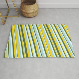 [ Thumbnail: Light Blue, Yellow, Dark Olive Green & Light Cyan Colored Lined/Striped Pattern Rug ]