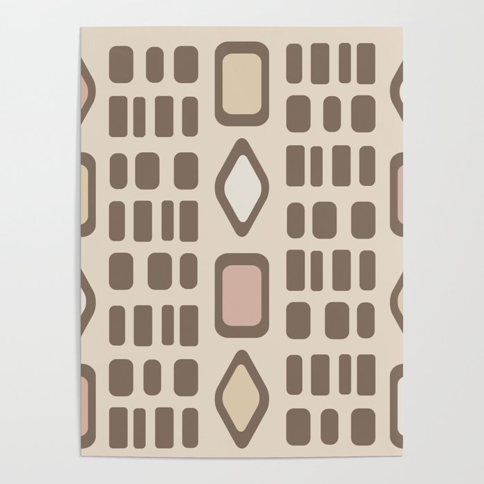 Retro Diamonds Rectangles Cream Poster