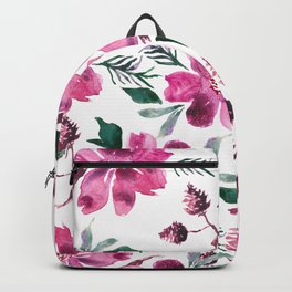 Hand painted bright pink forest green burgundy flowers Backpack