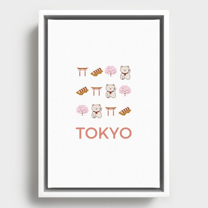 Tokyo Retro Art Vacations Boho Decor Illustration Modern Decor Pink Tones Framed Canvas