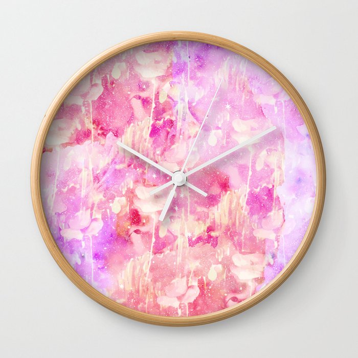 Girly Pink and Purple Painted Sparkly Watercolor Wall Clock