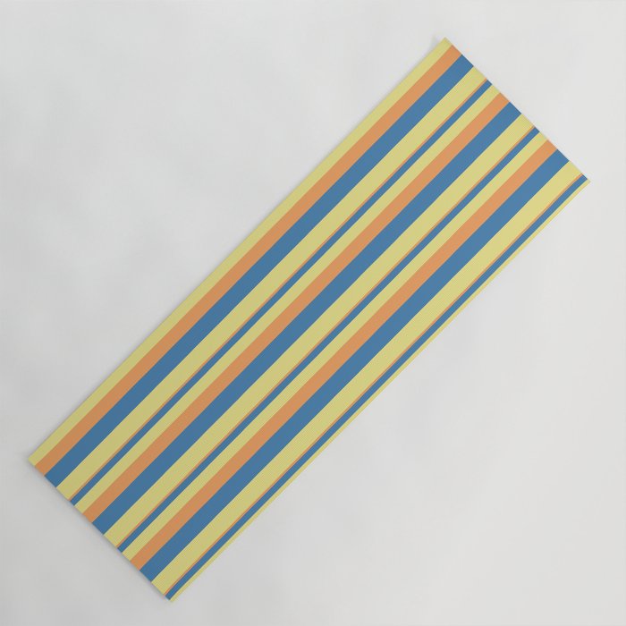 Brown, Blue, and Tan Colored Striped/Lined Pattern Yoga Mat