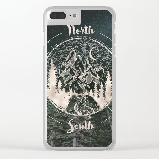 Mountains Compass Milky Way Woods Gold Clear iPhone Case