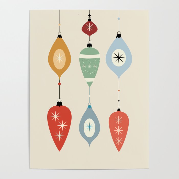 Mid Century Modern Christmas Baubles Poster