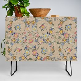 Modern embroidered flowers Coffee brown Credenza