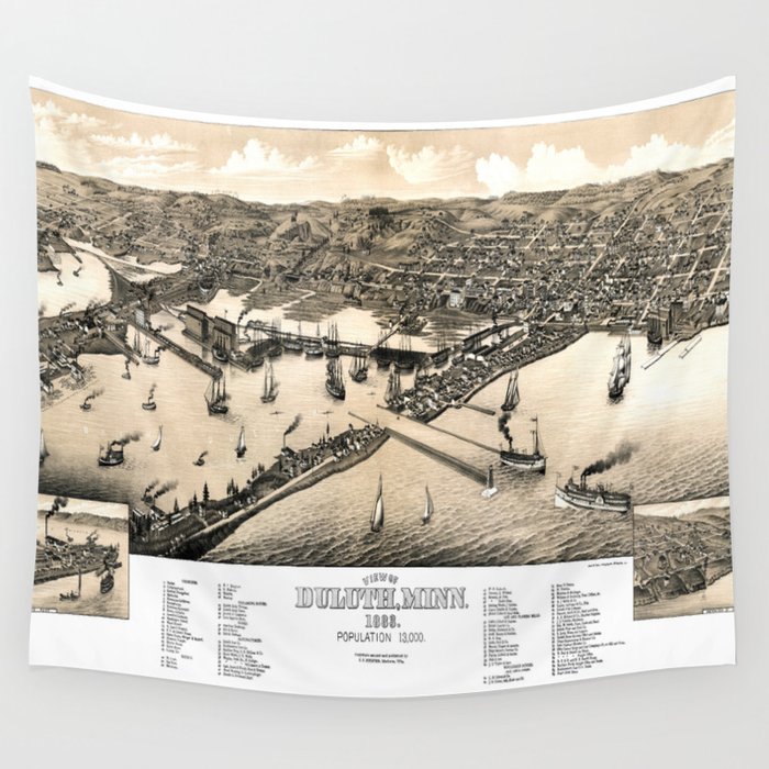 Duluth - Minnesota - 1883 vintage pictorial map Wall Tapestry