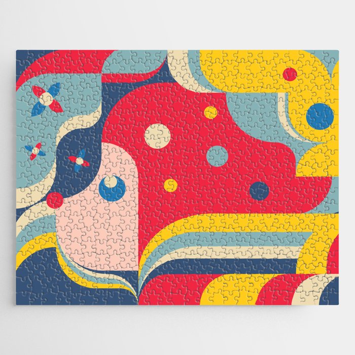 Cute Girl Sweet Happy Dreaming Illustration in Geometric Shapes Jigsaw Puzzle