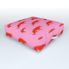 Vintage Cheetahs in Coral + Red Outdoor Floor Cushion
