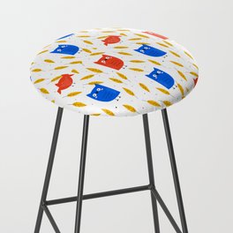 Autumn Orange and Blue Owl and Yellow Leaves on a White Background pattern Bar Stool