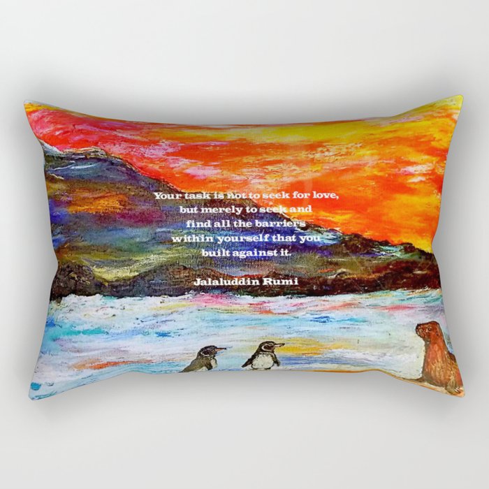 Inspirational Finding Your Love Quote With Penguins Painting Rectangular Pillow