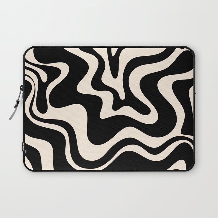 Retro Liquid Swirl Abstract Pattern 3 in Black and Almond Cream Laptop Sleeve