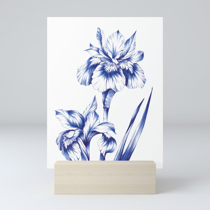 hand drawn illustration of iris flowers Mini Art Print
