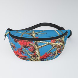 Tropical Flowering Coral Tree Branches Red Flowers Fanny Pack