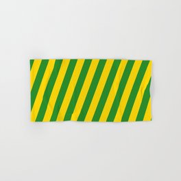 [ Thumbnail: Yellow & Forest Green Colored Stripes/Lines Pattern Hand & Bath Towel ]