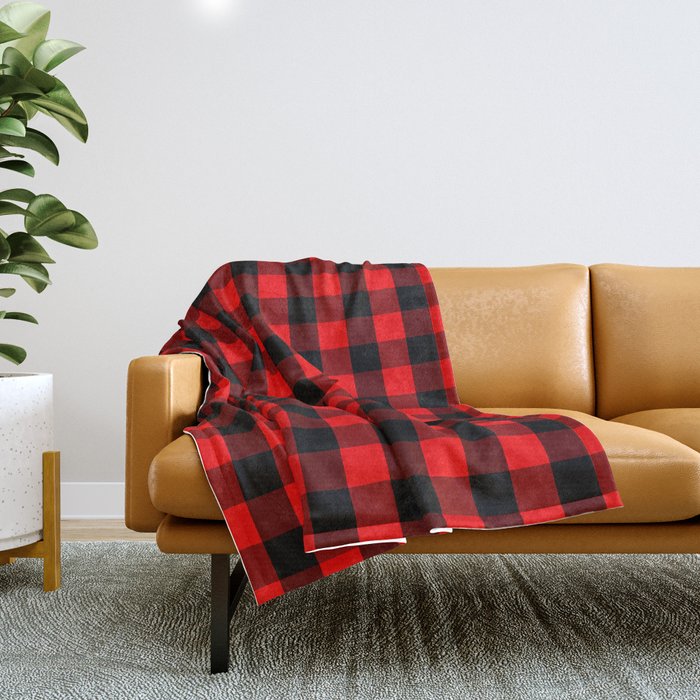 Classic Red and Black Buffalo Check Plaid Tartan Throw Blanket by