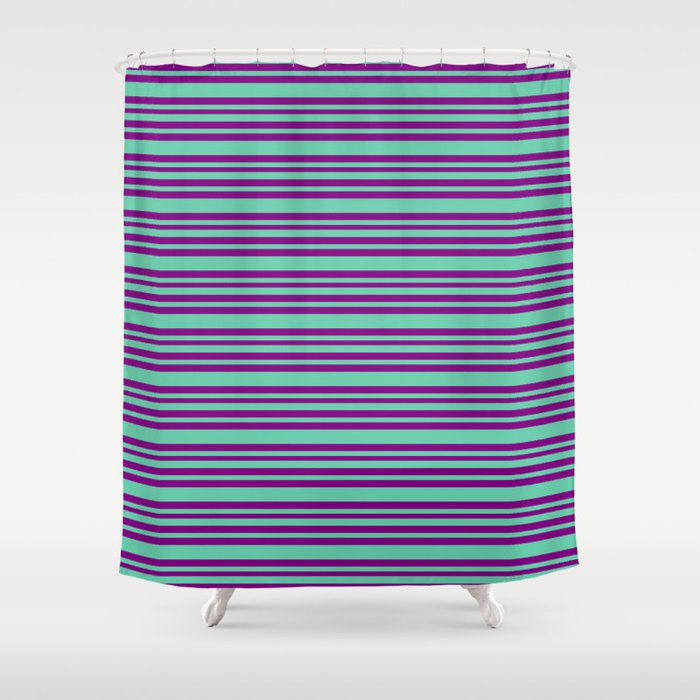 Aquamarine & Purple Colored Striped/Lined Pattern Shower Curtain