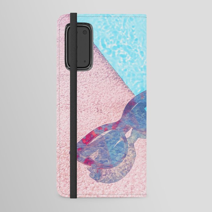 glasses poolside blue and pink impressionism painted realistic still life Android Wallet Case