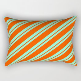 [ Thumbnail: Aquamarine and Red Colored Stripes Pattern Rectangular Pillow ]