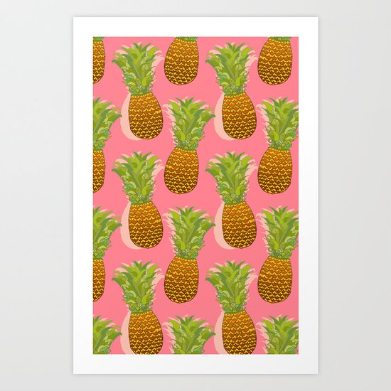 Pineapple Pop Art Pattern on Pink Art Print