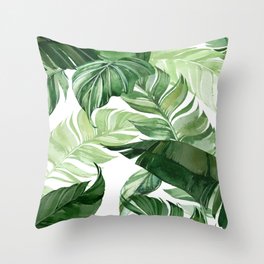 Green leaf watercolor pattern Throw Pillow