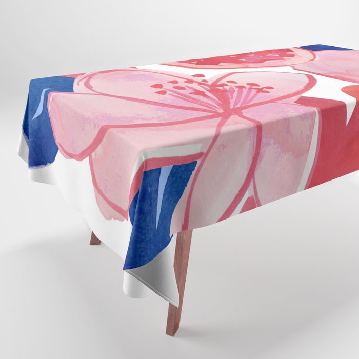 Pomegranate watercolor retro pink and blue Tablecloth