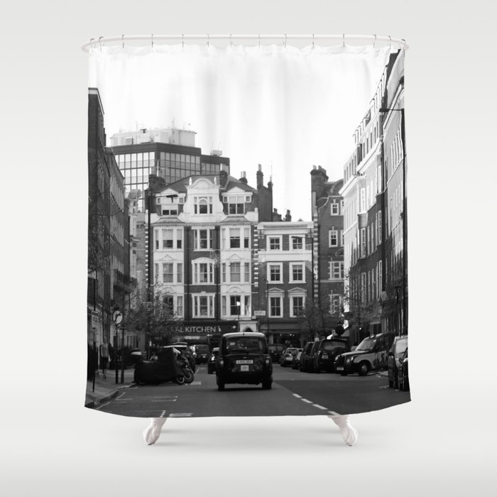 LONDON - black and white street Shower Curtain