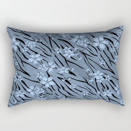 Blue flowers on blue tiger background. Rectangular Pillow