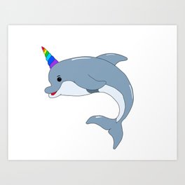 Unicorn Dolphin Art Print | Sea, Fish, Graphicdesign, Rainbow, Giftidea, Ocean, Fairytale, Babydolphin, Unicorn, Giftforgirls 