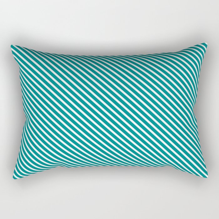 Mint Cream and Teal Colored Lines/Stripes Pattern Rectangular Pillow