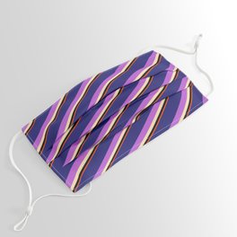 [ Thumbnail: Vibrant Midnight Blue, Orchid, Beige, Black, and Red Colored Striped/Lined Pattern Face Mask ]